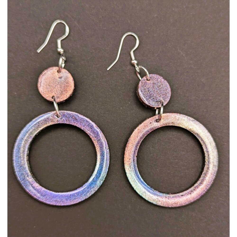 Color Changing Holographic Glitter Hoop Earrings Hand Crafted NEW